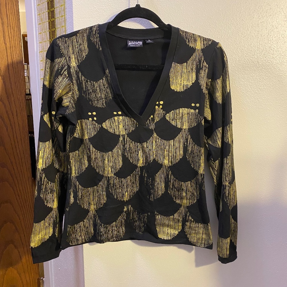 Simka Sol Black and Gold Screen Print Shirt Small